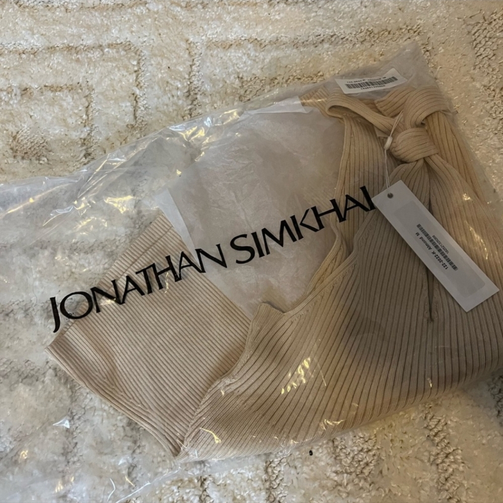 NWT $255 Jonathan Simkhai Andrea Knit Knotted Neck Halter Sleeveless Top Almond - Picture 16 of 16